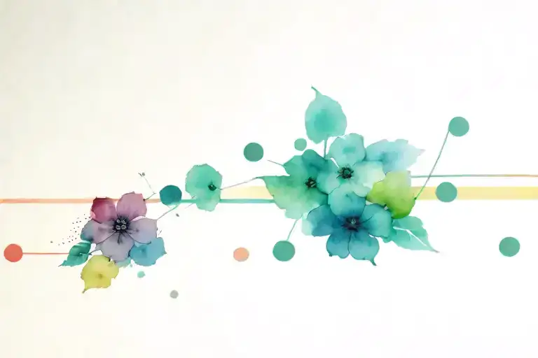 a straight horizintal line. on the line is five small dots. by the dots is some writing. tattoo design idea