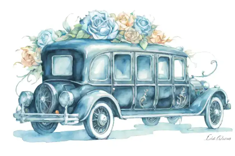 a black hearse is waiting for the coffin tattoo design idea
