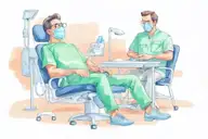 a dentist with a mask on his face is waiting next to the dentist's chair tattoo design idea