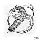 virgo with snake green color tattoo design idea