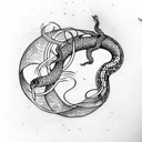 virgo with snake green color tattoo design idea