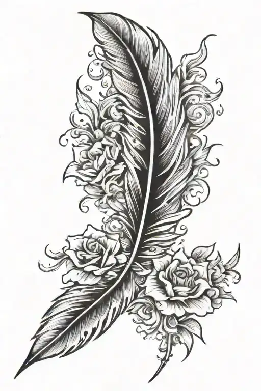 feather flames flowers heartache  tattoo design idea