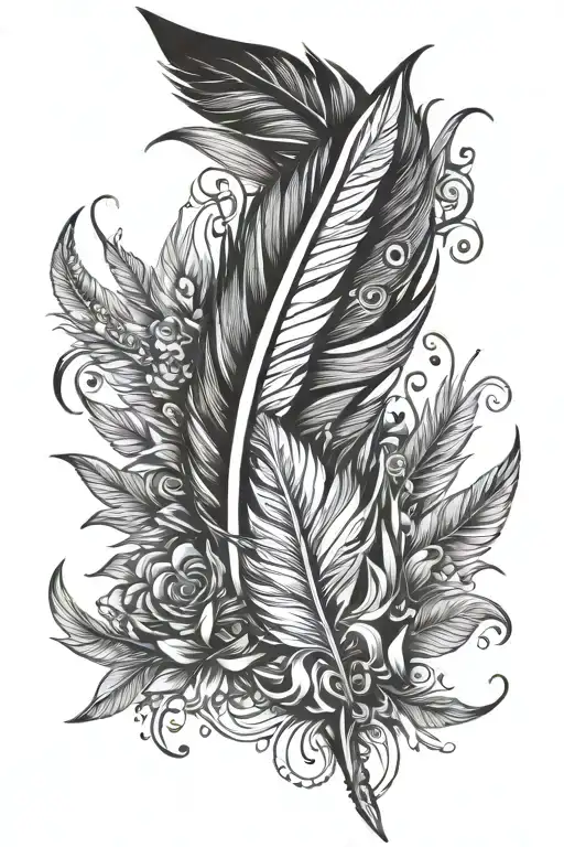 feather flames flowers heartache  tattoo design idea