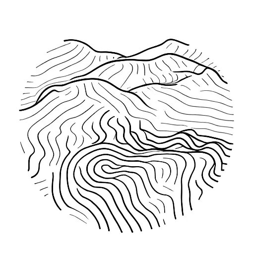 A minimalist design of a winding road stretching into the horizon, symbolizing the joy of long drives tattoo design idea