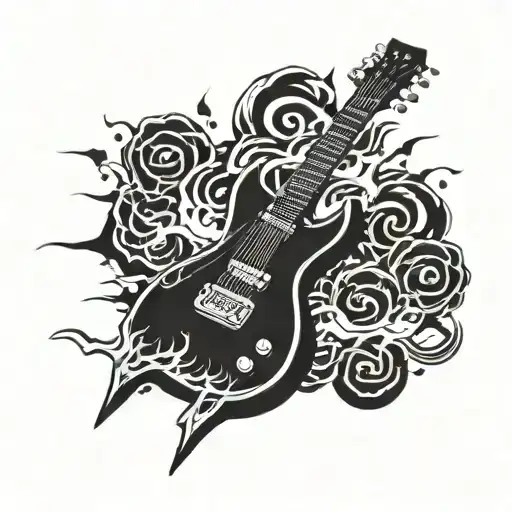 Thunder, electric guitar, Rockstar intense tattoo design idea