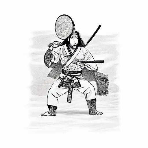 A samurai warrior performing a jiu-jitsu submission tattoo design idea