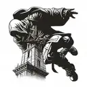 assassin's creed assassin on top of building before doing a leap of faith with assassin's creed symbol in the rear tattoo design idea