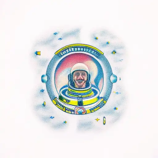 astronaut floating trough the universe chilli g tattoo design idea