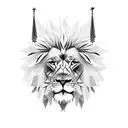 a lion with a large crown slashed in the left eye that looks angry realistic style for tattoo tattoo design idea