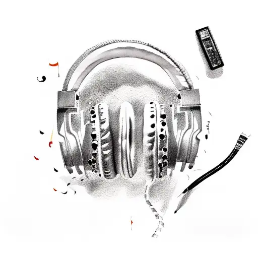 water color number 7 with music notes and headset tattoo design idea