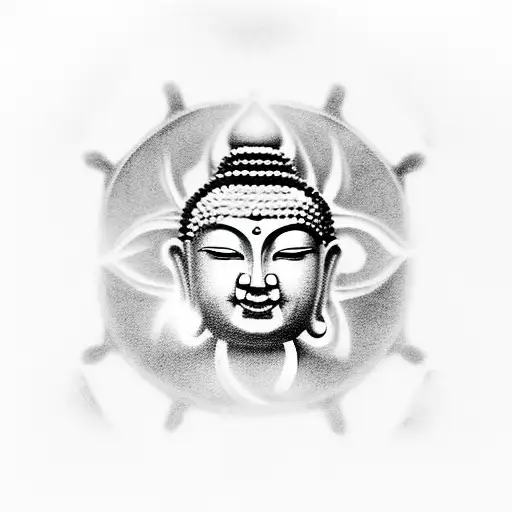 Buddha dharma wheel and enlightenment  tattoo design idea