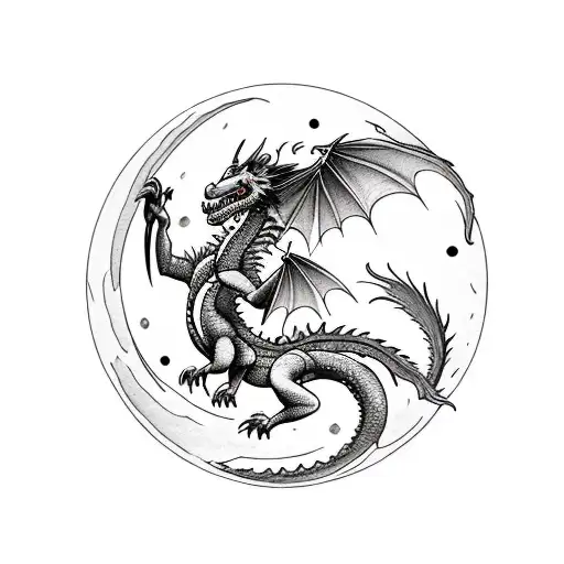 Hourglass in the middle, a Dragon and  wolf circeling the hourglass with a cresent moon tattoo design idea
