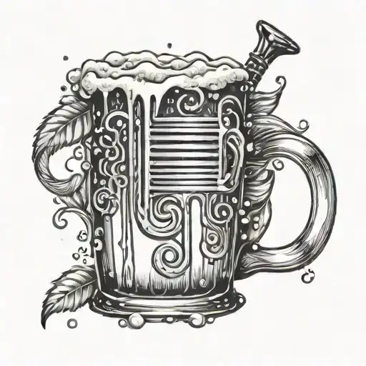 A beer mug overflowing with musical notes and raindrops, symbolizing the passion for both music and weather tattoo design idea