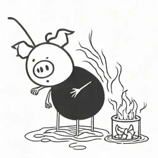pig roasting marshmellow over camp fire   tattoo design idea