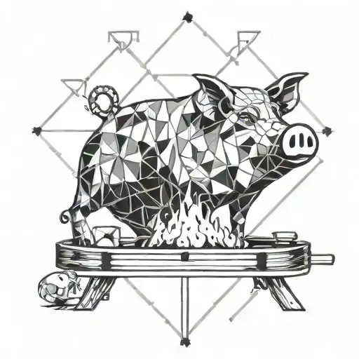pig roasting marshmellow over camp fire   tattoo design idea