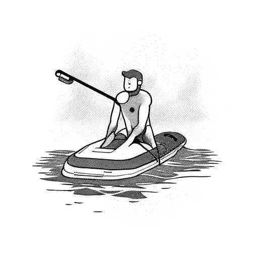 stick figure man floating on lake on tube with drink in hand tattoo design idea