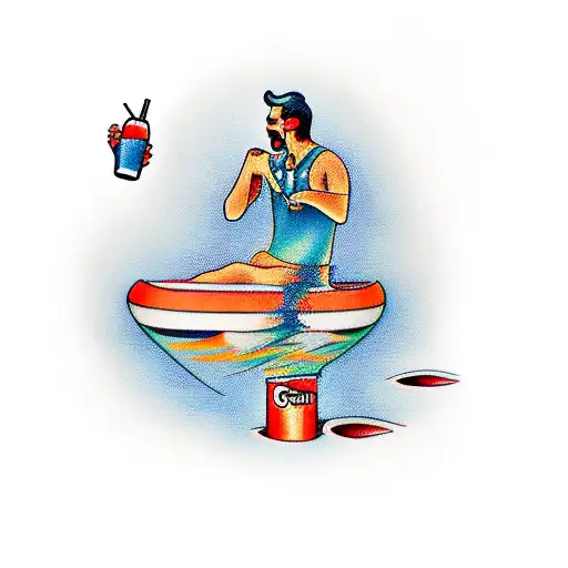 stick figure man floating in water on tube with drink in hand tattoo design idea
