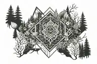Forest blackout symmetrical geometric  tattoo design idea