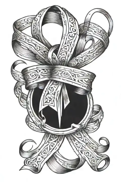 cross and ribbon wrapped round tattoo design idea