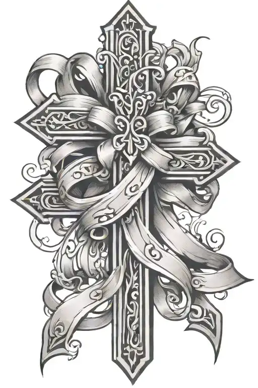 cross and ribbon wrapped tattoo design idea