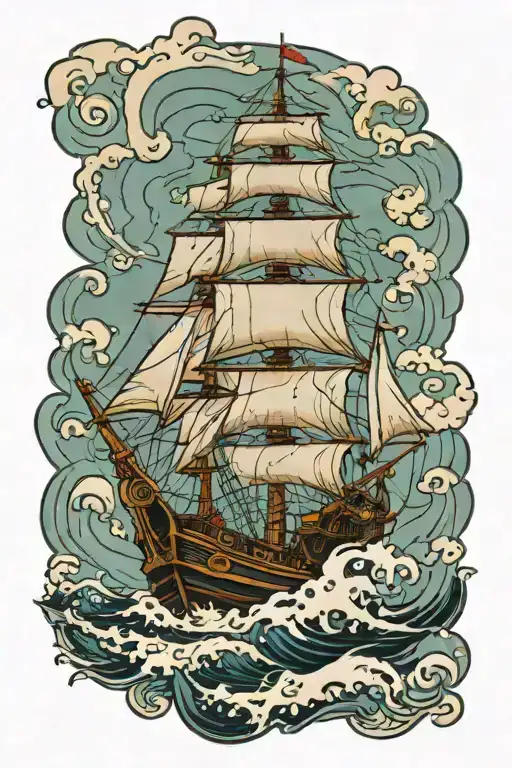 a clipper ship in distress on rough seas tattoo design idea