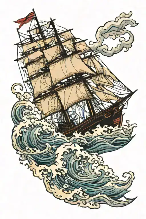 a clipper ship in distress on rough seas tattoo design idea