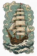 a clipper ship in distress on rough seas tattoo design idea