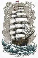 a clipper ship in distress on rough seas tattoo design idea