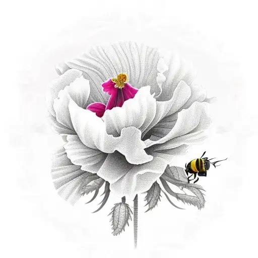 poppy, hibiscus, peony, roses, celosia, bee tattoo design idea