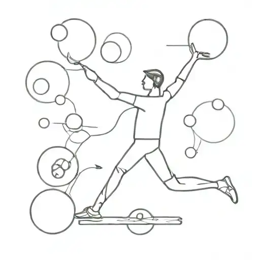 A simple line drawing of a person juggling various objects representing different aspects of life, like work, hobbies, and relationships tattoo design idea