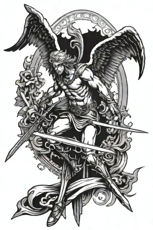 arch angel with sword tattoo design idea