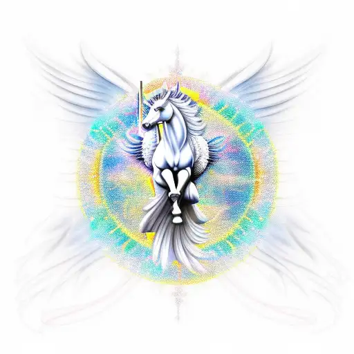  Design a captivating tattoo featuring a majestic white pegasus emerging from the sun and moon on a full back canvas tattoo design idea