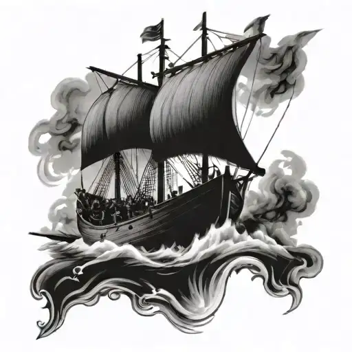 Elegant Viking longship sailing tattoo design idea
