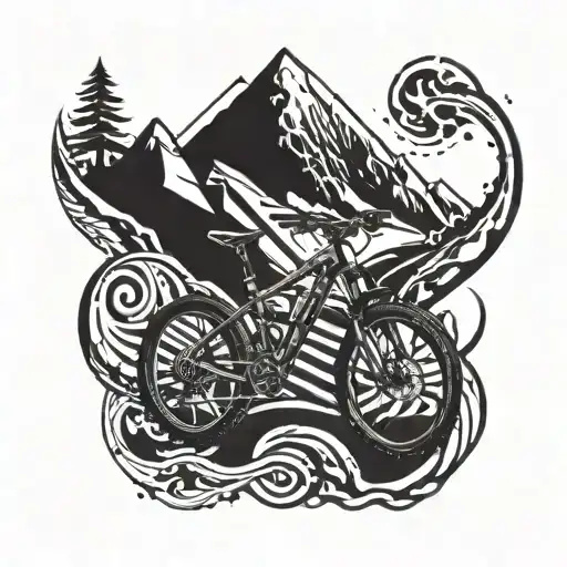 vulcane bike mountain trails merging tattoo design idea