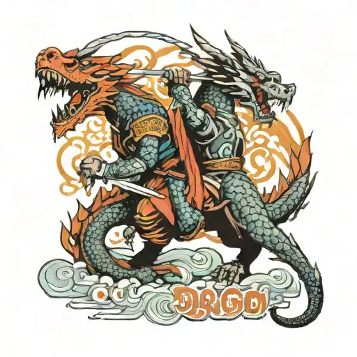 dragon slayer fighting tattoo design idea