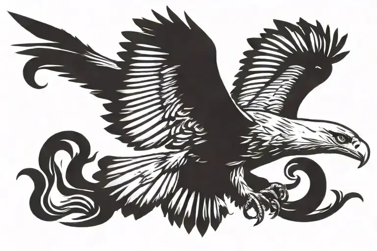 eagle in flight with shadow of a fighter jet flying tattoo design idea