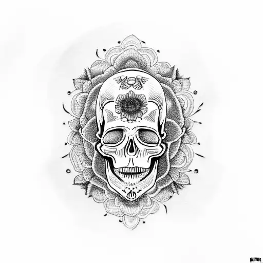 Skull with floral and mandela tattoo design idea