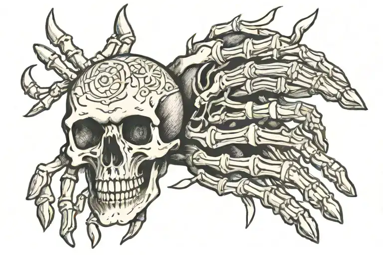 human hand and skeleton hand holding tattoo design idea