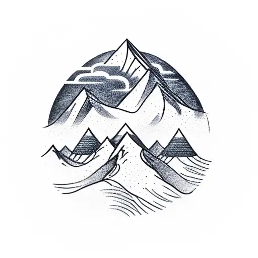A sketch style tattoo of a majestic mountain peak with a winding river at its base, symbolizing the beauty of the north east Utah landscape tattoo design idea