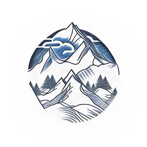 A sketch style tattoo of a majestic mountain peak with a winding river at its base, symbolizing the beauty of the north east Utah landscape tattoo design idea