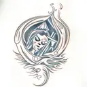 A gothic-inspired tattoo of a sleeping figure surrounded by swirling smoke tattoo design idea