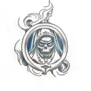 A gothic-inspired tattoo of a sleeping figure surrounded by swirling smoke tattoo design idea