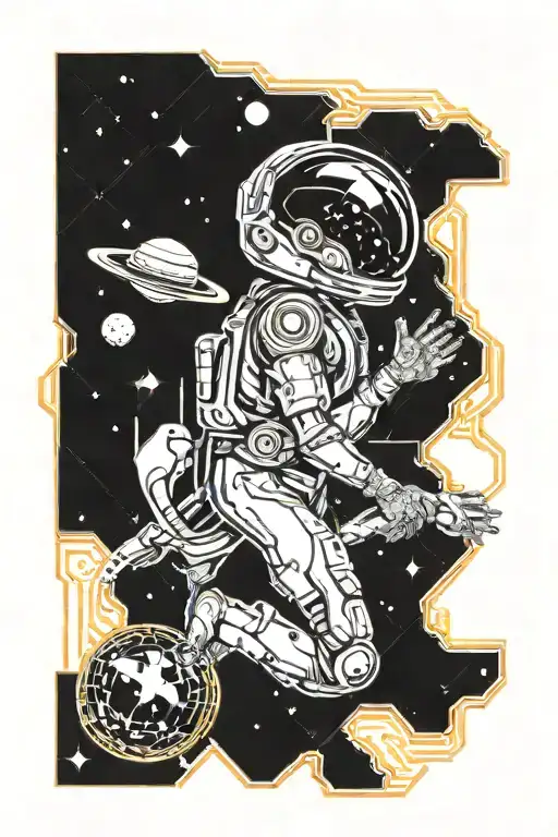 space sleeve with alien and spaceman  tattoo design idea