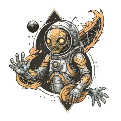 space sleeve with alien and spaceman tattoo design idea