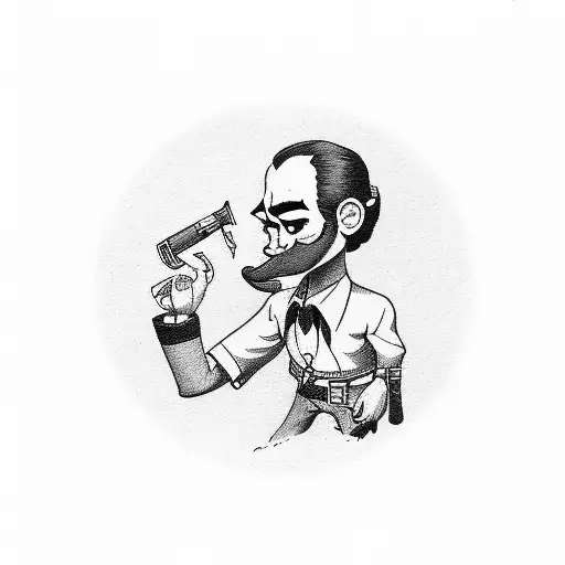 pistol Pete, smoking joint, with lasso  tattoo design idea