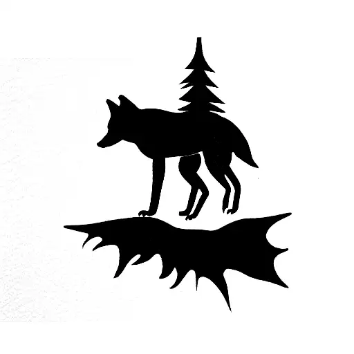 wolf in the forest crows in the sky  tattoo design idea