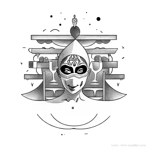 woman in a coffin wearing a master chef mask  tattoo design idea