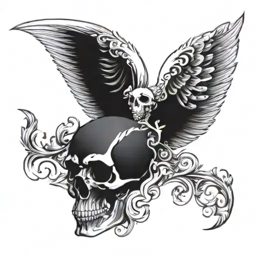 aries skull with wings behind and flames lower back tattoo design idea