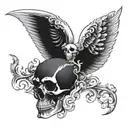 aries skull with wings behind and flames lower back tattoo design idea