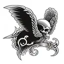 aries skull with wings behind and flames lower back tattoo design idea